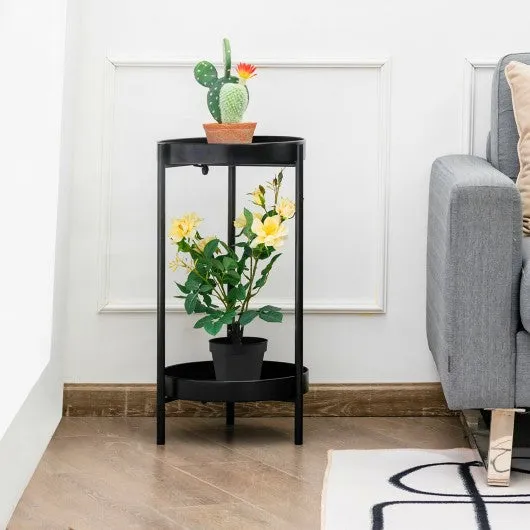 2 Tier Mid Century Modern Metal Plant Stand-Black