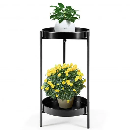 2 Tier Mid Century Modern Metal Plant Stand-Black