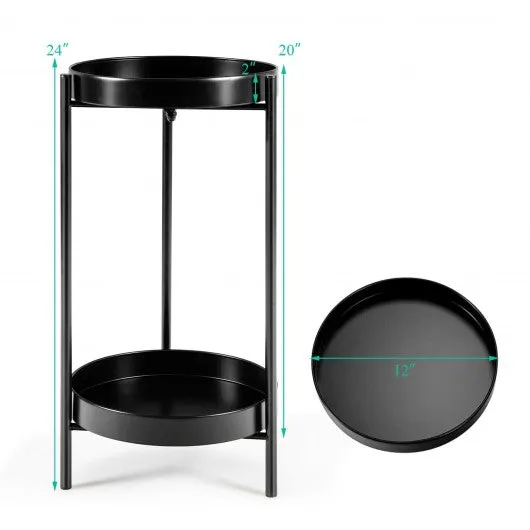 2 Tier Mid Century Modern Metal Plant Stand-Black