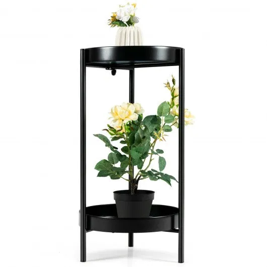 2 Tier Mid Century Modern Metal Plant Stand-Black