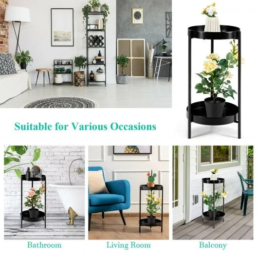 2 Tier Mid Century Modern Metal Plant Stand-Black