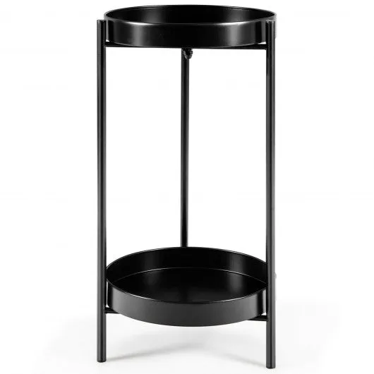 2 Tier Mid Century Modern Metal Plant Stand-Black