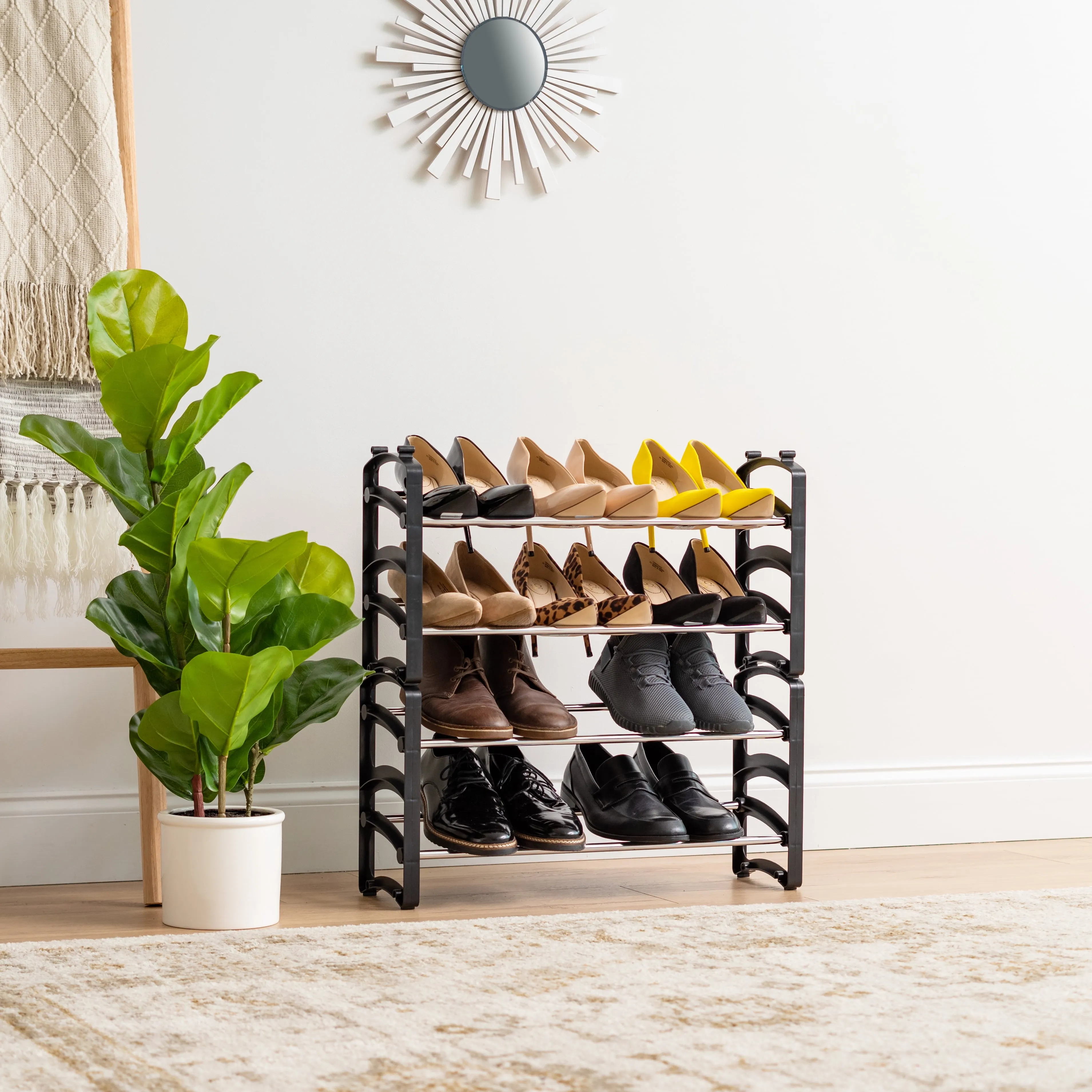 2-Tier Slim Shoe Rack for Entry Way - Holds Up to 6 Pairs