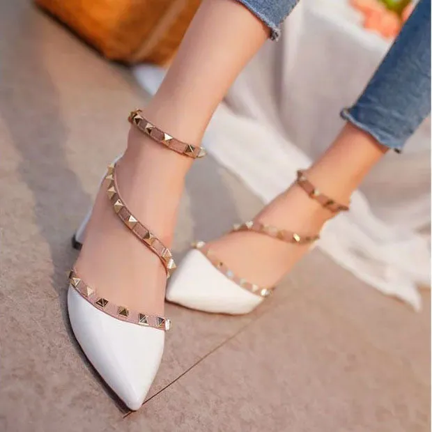 2016 women pumps fashion new design rivets women sandals comfortable square heels quality high heels summer autumn heels ALF204