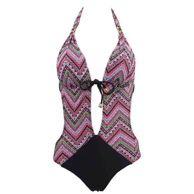 2017 Hot Sale Swimwear Women Vintage Retro One Piece Swimsuit Womens Sexy Ethnic Tribal Geometric Monokini Swimwear Bathing Suit