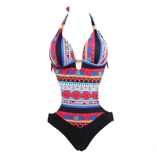 2017 Hot Sale Swimwear Women Vintage Retro One Piece Swimsuit Womens Sexy Ethnic Tribal Geometric Monokini Swimwear Bathing Suit