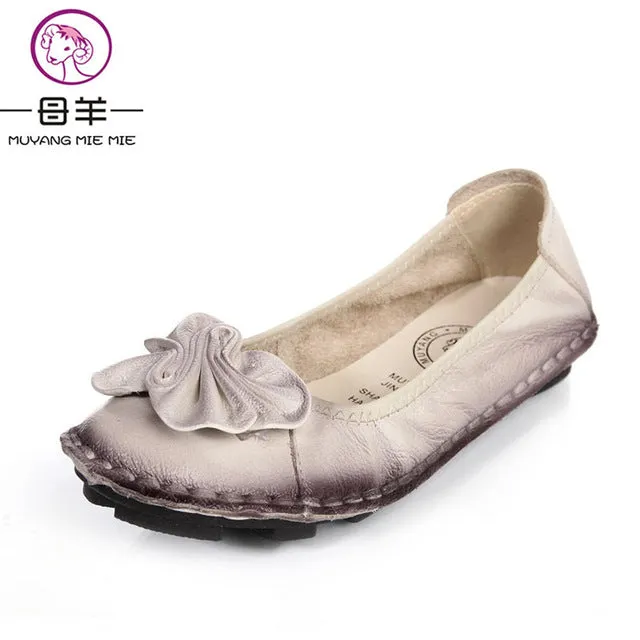 2017 Women Shoes Woman Genuine Leather Flat Shoes Fashion Hand-sewn Leather Loafers Female Casual Shoes Women Flats