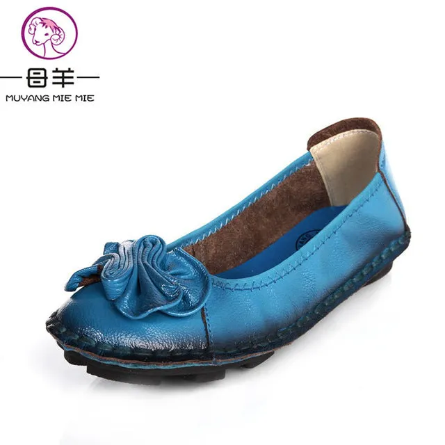 2017 Women Shoes Woman Genuine Leather Flat Shoes Fashion Hand-sewn Leather Loafers Female Casual Shoes Women Flats