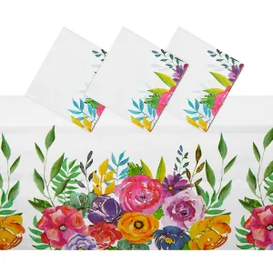 3 Pack Plastic Floral Tablecloth for Wedding, Birthday Party Decorations, Disposable Tablecloths for Rectangle Tables, Tea Party Supplies, Baby Shower, 54 x 108 Inches