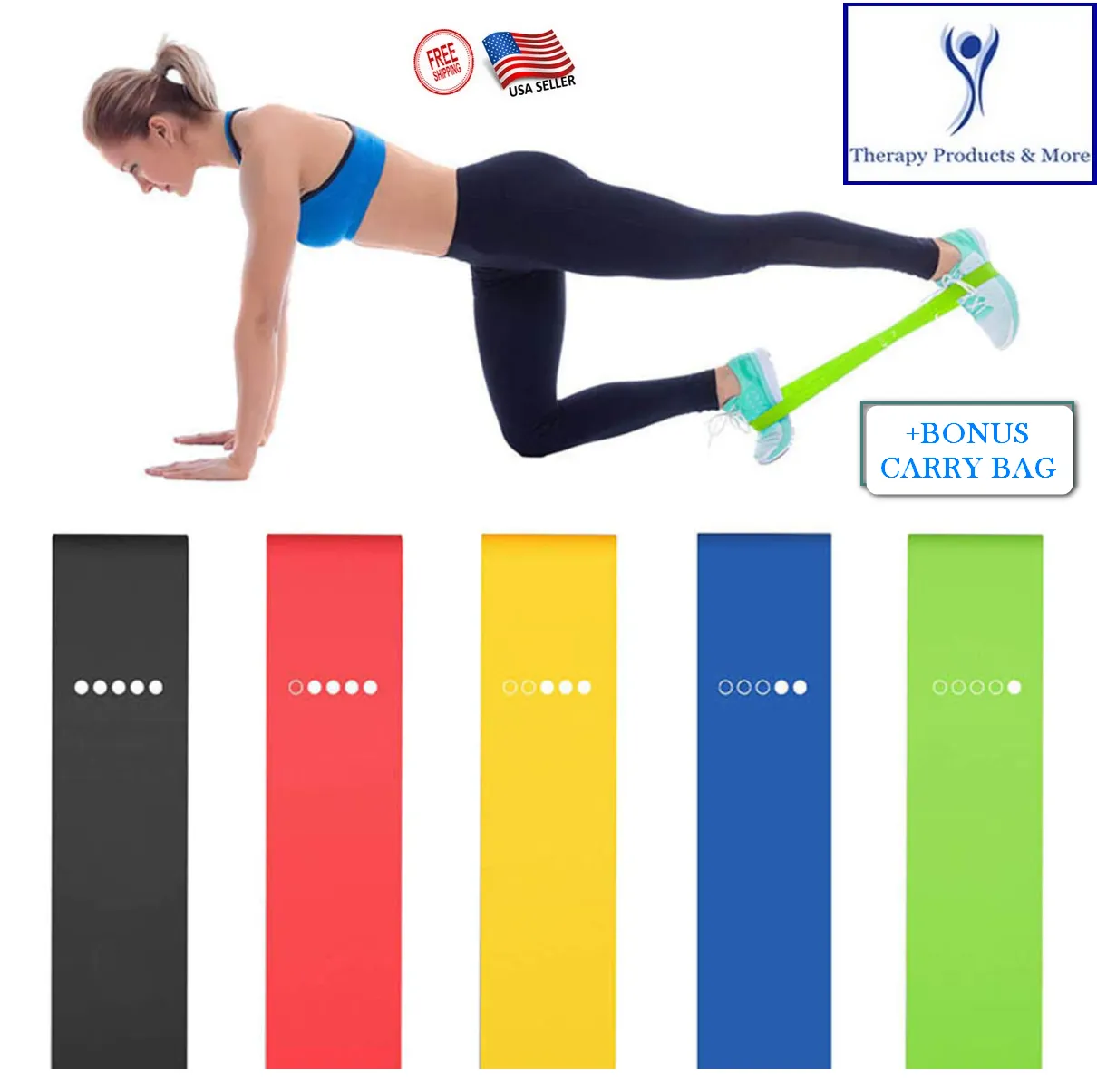 5 PCS Yoga Exercise Resistance Bands Stretching Rubber Fitness Strength Training w Bonus Bag