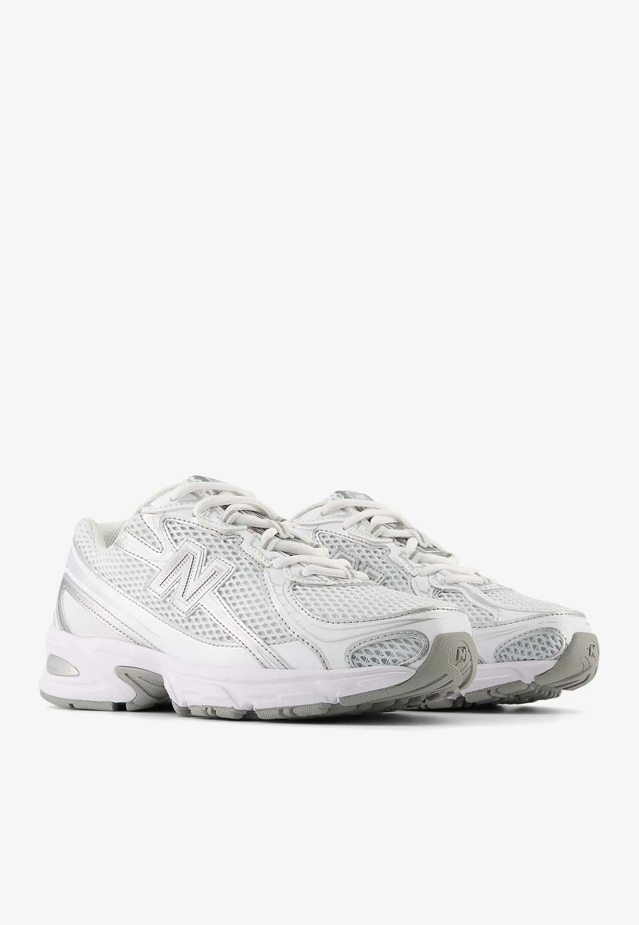 740 Low-Top Sneakers in White with Silver Metallic and Reflection