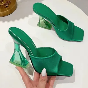 A&A Vegas Perspex Block Heels Green