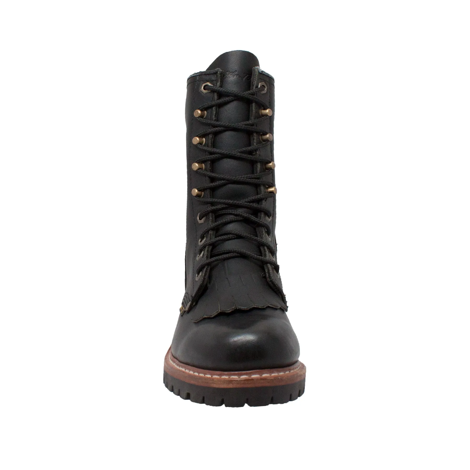 AdTec Mens Black 10in Fireman Logger Kiltie Leather Work Boots