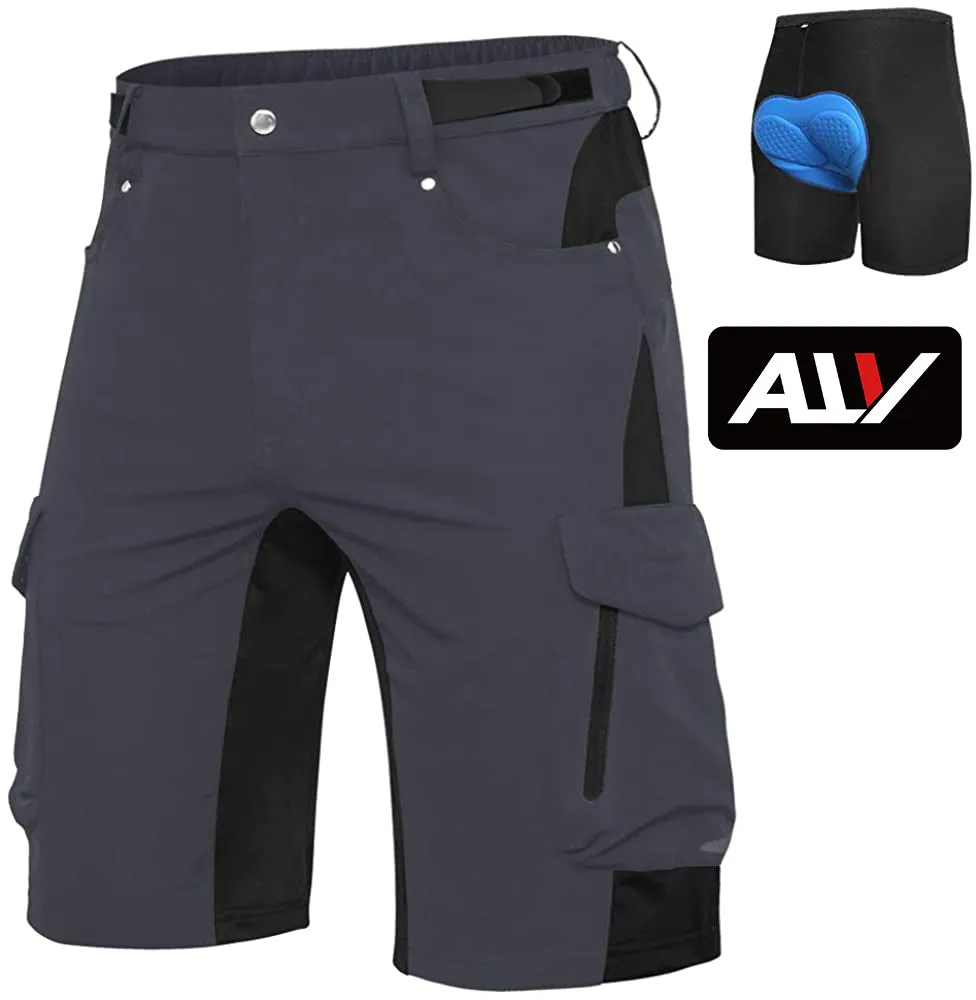 Ally Mens Mountain Bike Shorts Padded MTB Shorts Baggy Biker Cycling Bicycle Biking Shorts Loose-fit with 6 Pockets