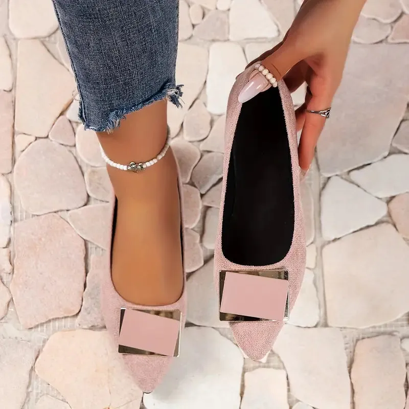 Amara - Pointed Toe Flats with Decorative Buckle