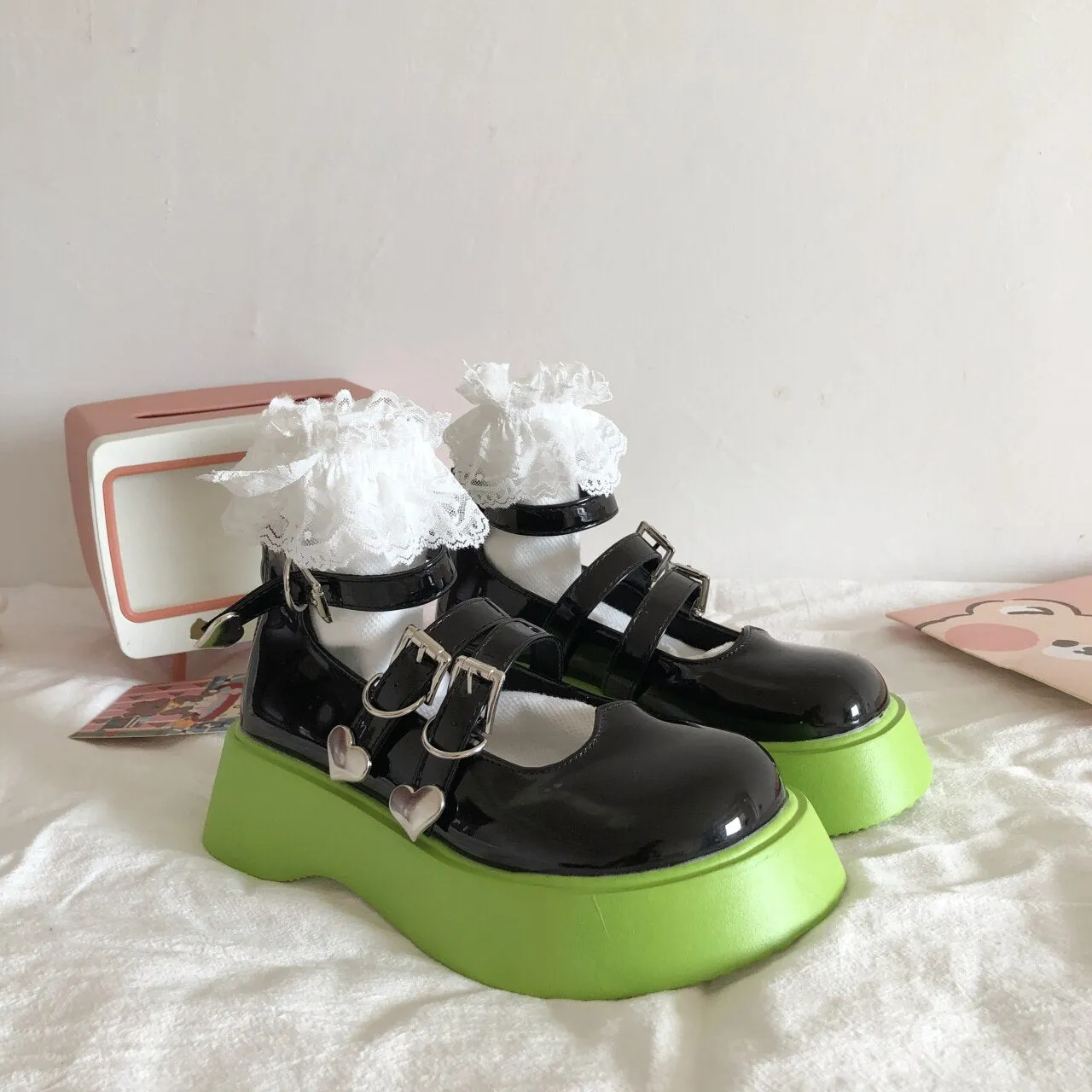 Amozae-  Sweet and cute leather shoes female Mary Jane thick-soled 5CM Japanese lolita shoes 2024 spring and autumn thin jk shoes green