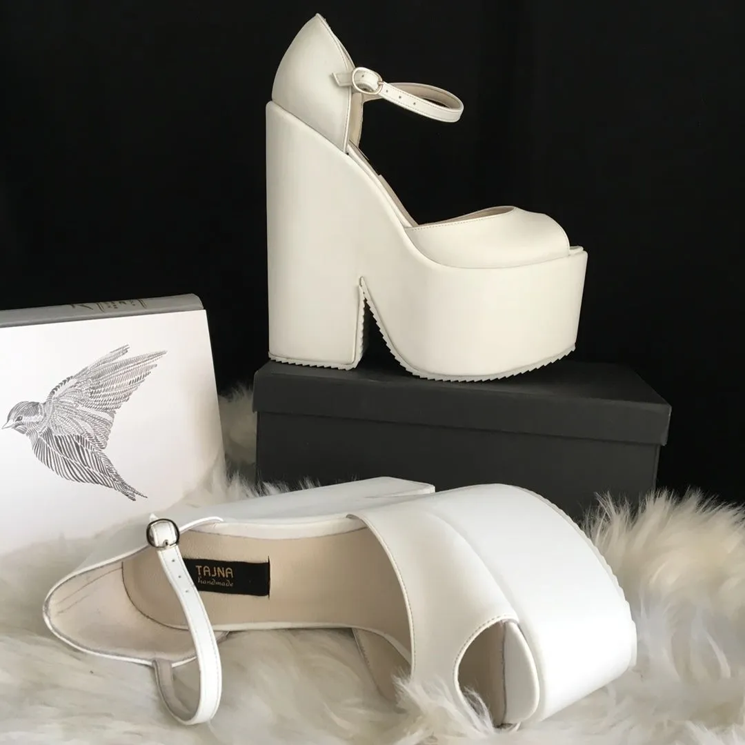 Ankle Strap High Heel Bridal White Wedges