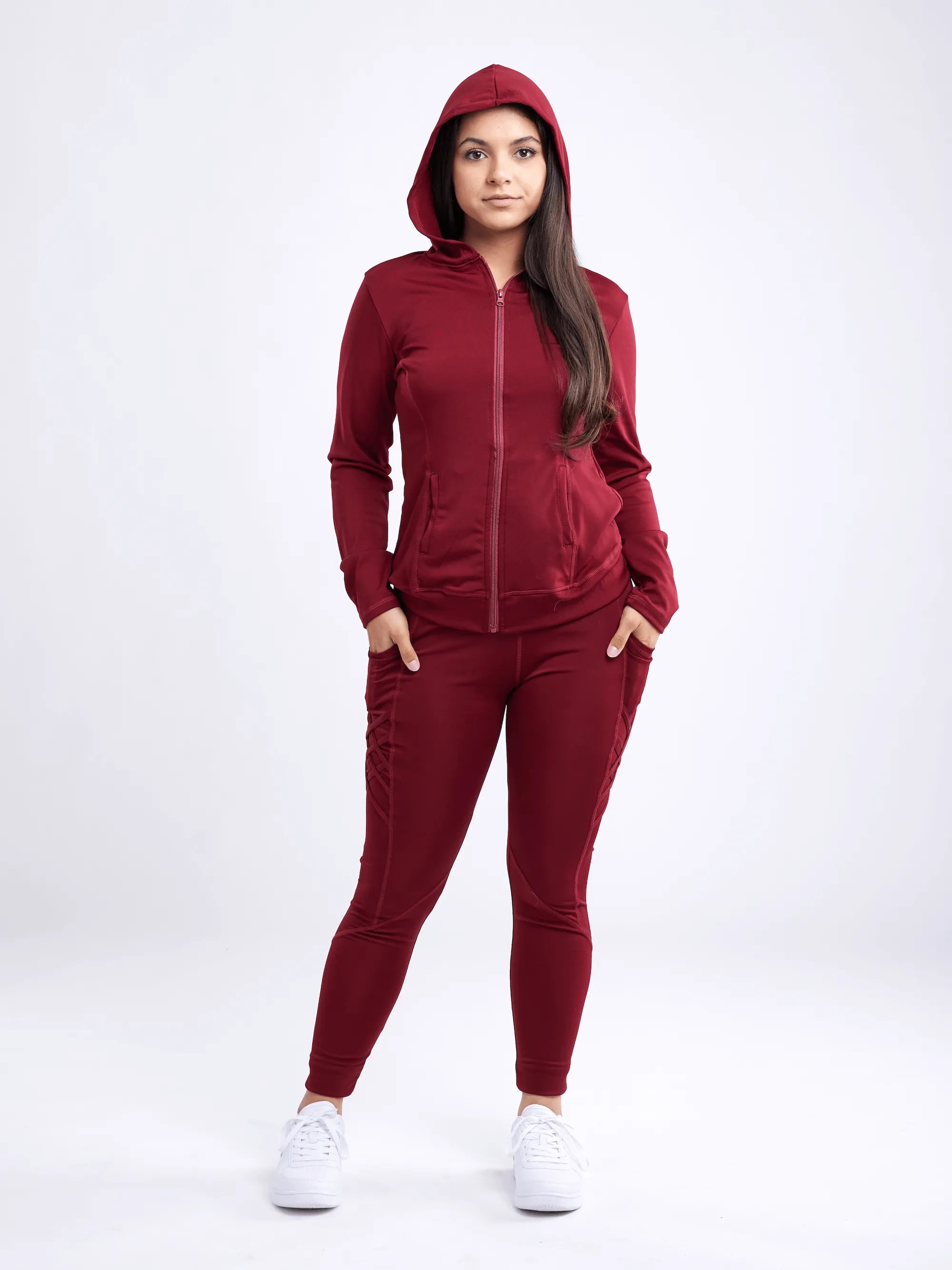 Athletic Fitted Zip-Up Hoodie Jacket with Pockets