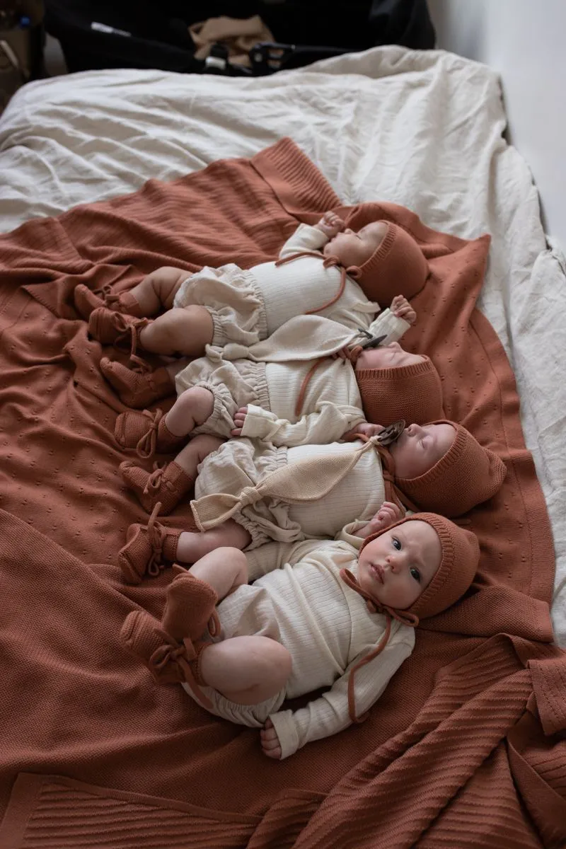 Baby Booties With Lace - Brick