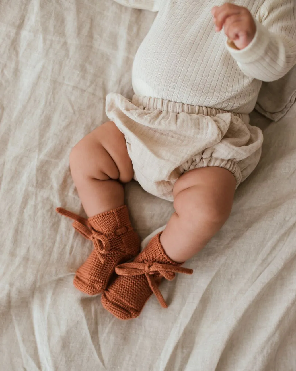 Baby Booties With Lace - Brick