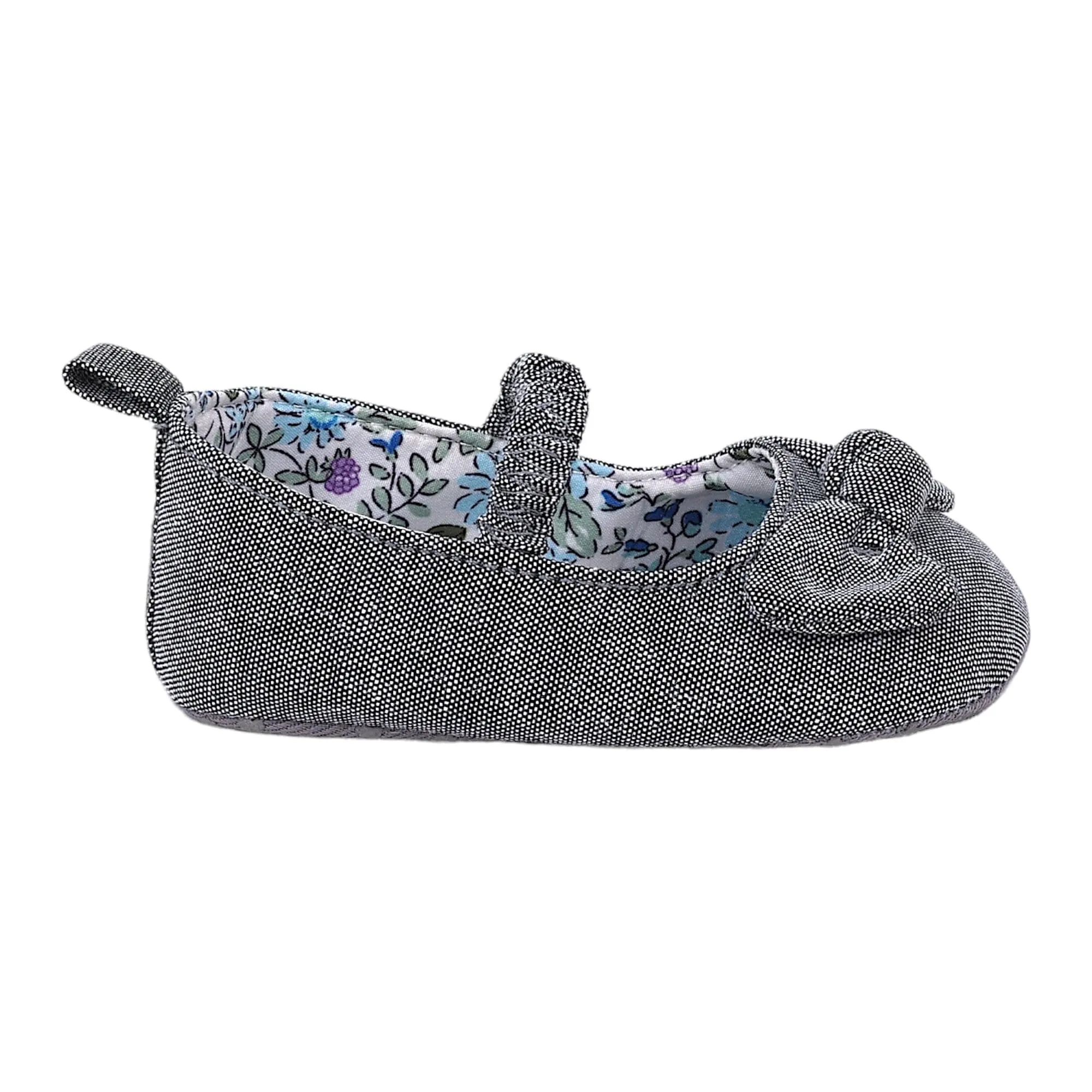 Baby Moo Bow Knot Elastic Strap First Walkers Anti-Skid Ballerina Booties - Grey