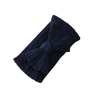 Baby Twist Cable Knit Bow Headband in Navy