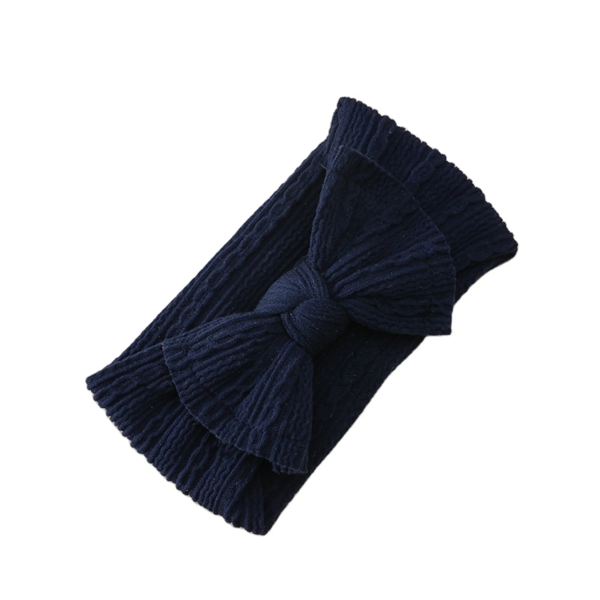 Baby Twist Cable Knit Bow Headband in Navy