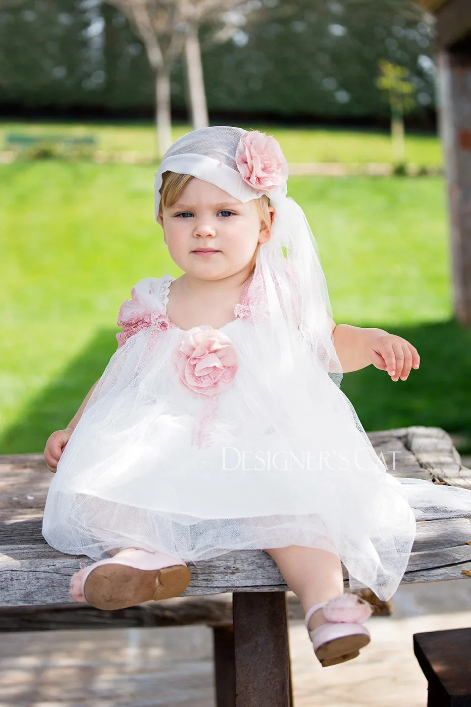 Baptism dress & headband set 2pcs - ROSALIA white