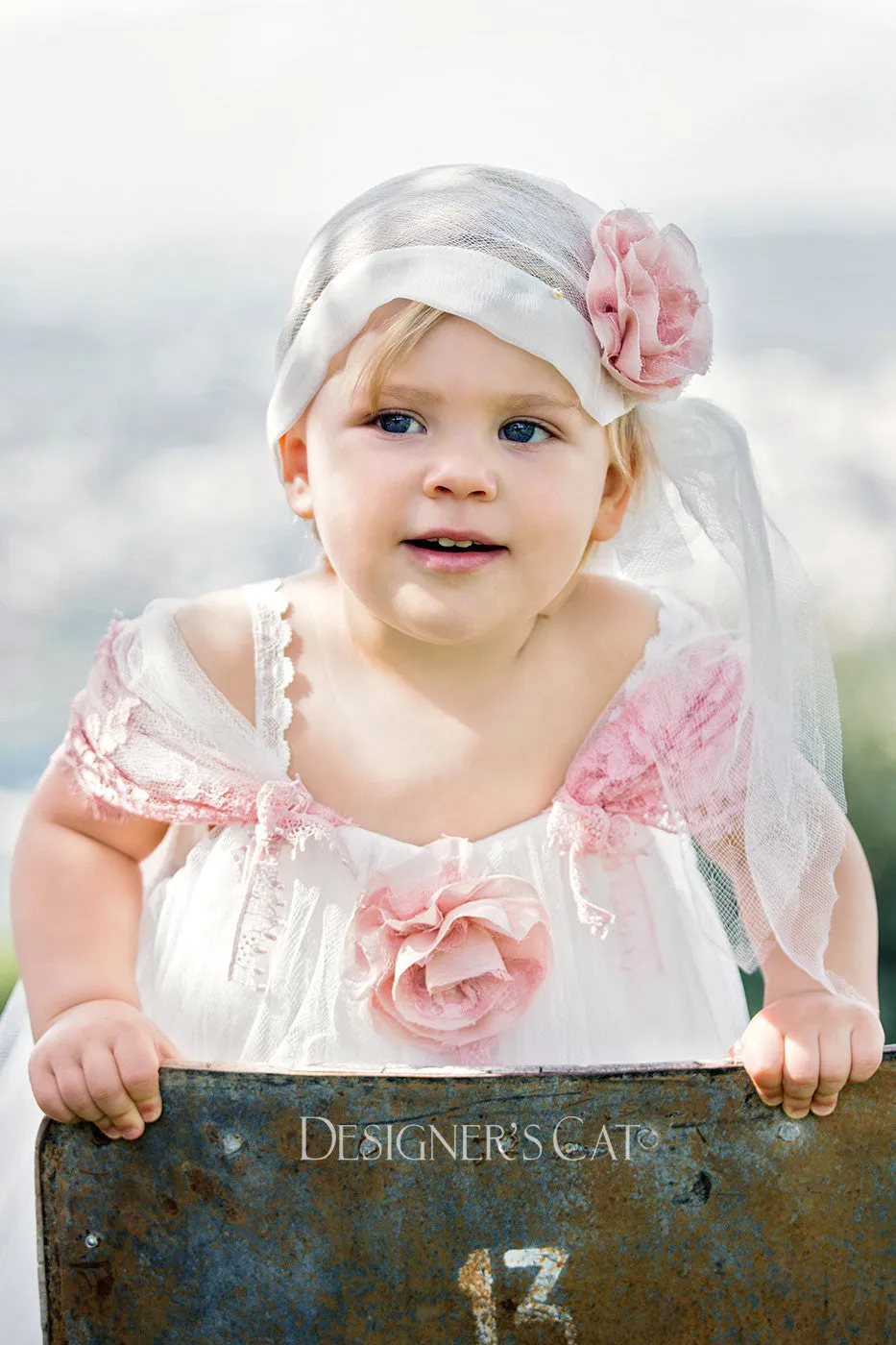 Baptism dress & headband set 2pcs - ROSALIA white