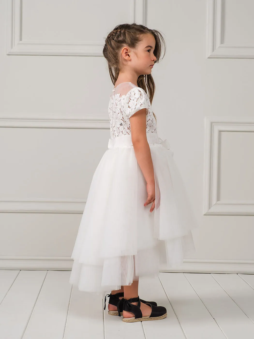 Baptism tulle dress with lace-VILLY Off white