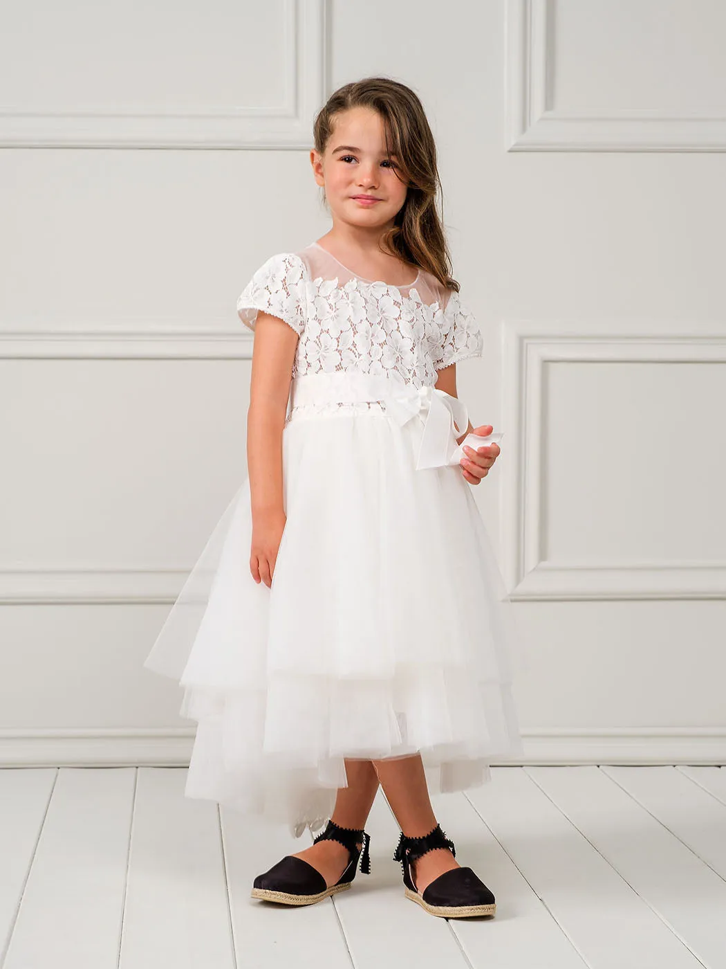 Baptism tulle dress with lace-VILLY Off white