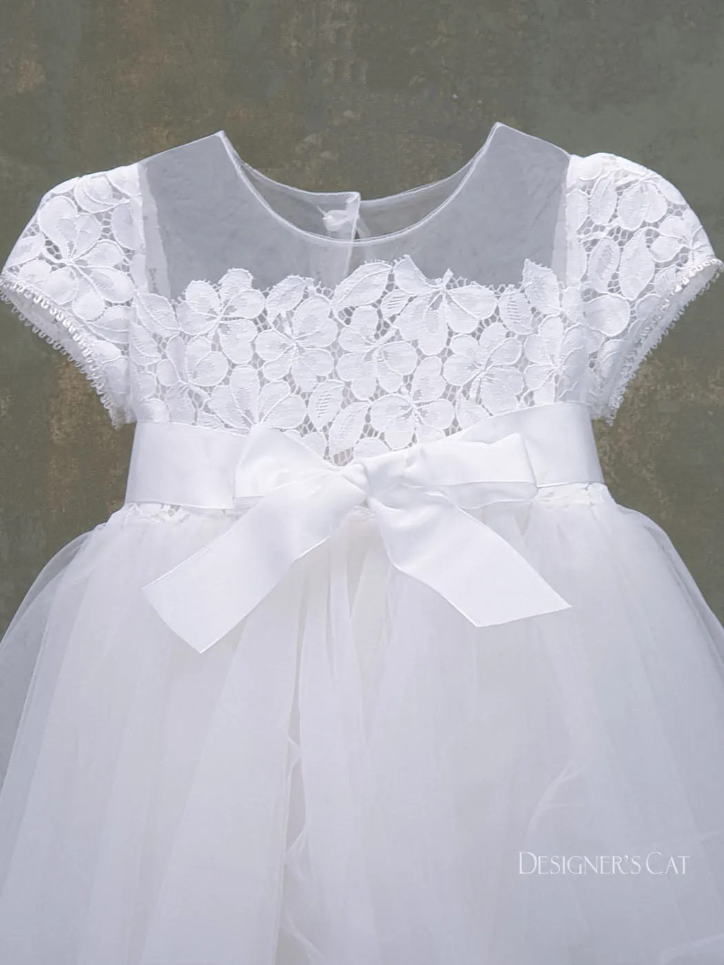 Baptism tulle dress with lace-VILLY Off white