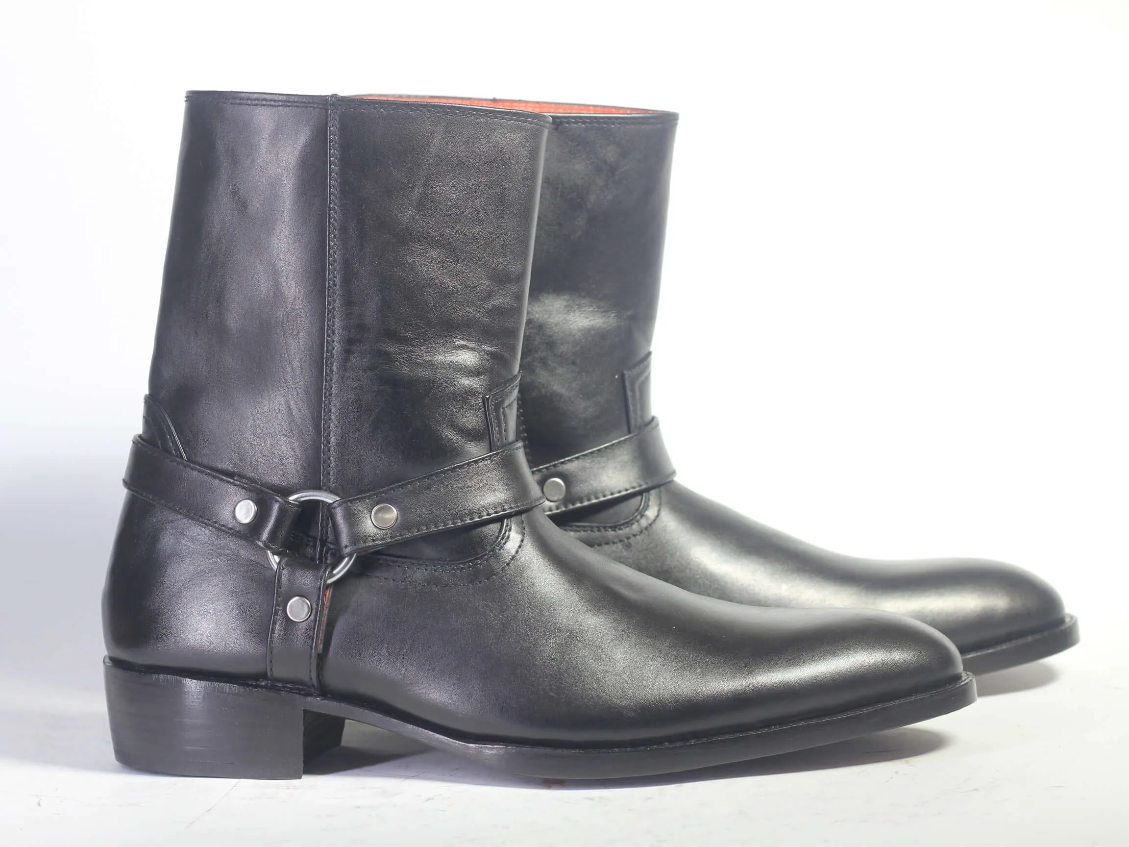 Bespoke Black Leather Mat-rid Strap High Ankle Boots