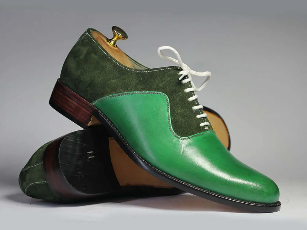 Bespoke Green Leather Suede Lace Up Shoe for Men's