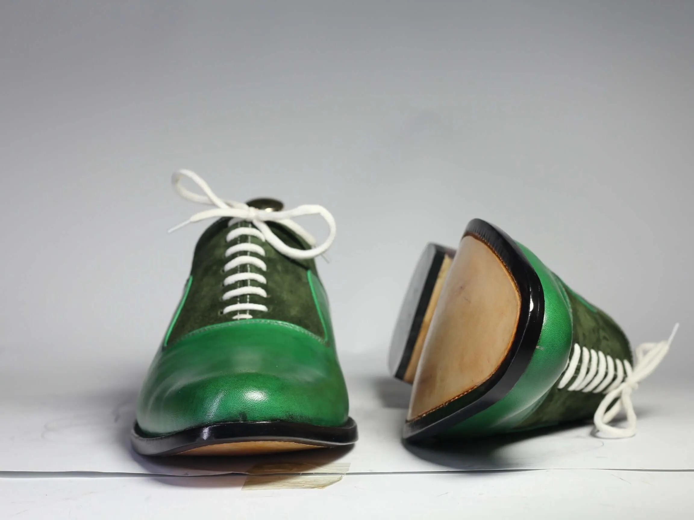 Bespoke Green Leather Suede Lace Up Shoe for Men's