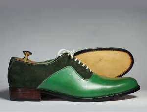 Bespoke Green Leather Suede Lace Up Shoe for Men's