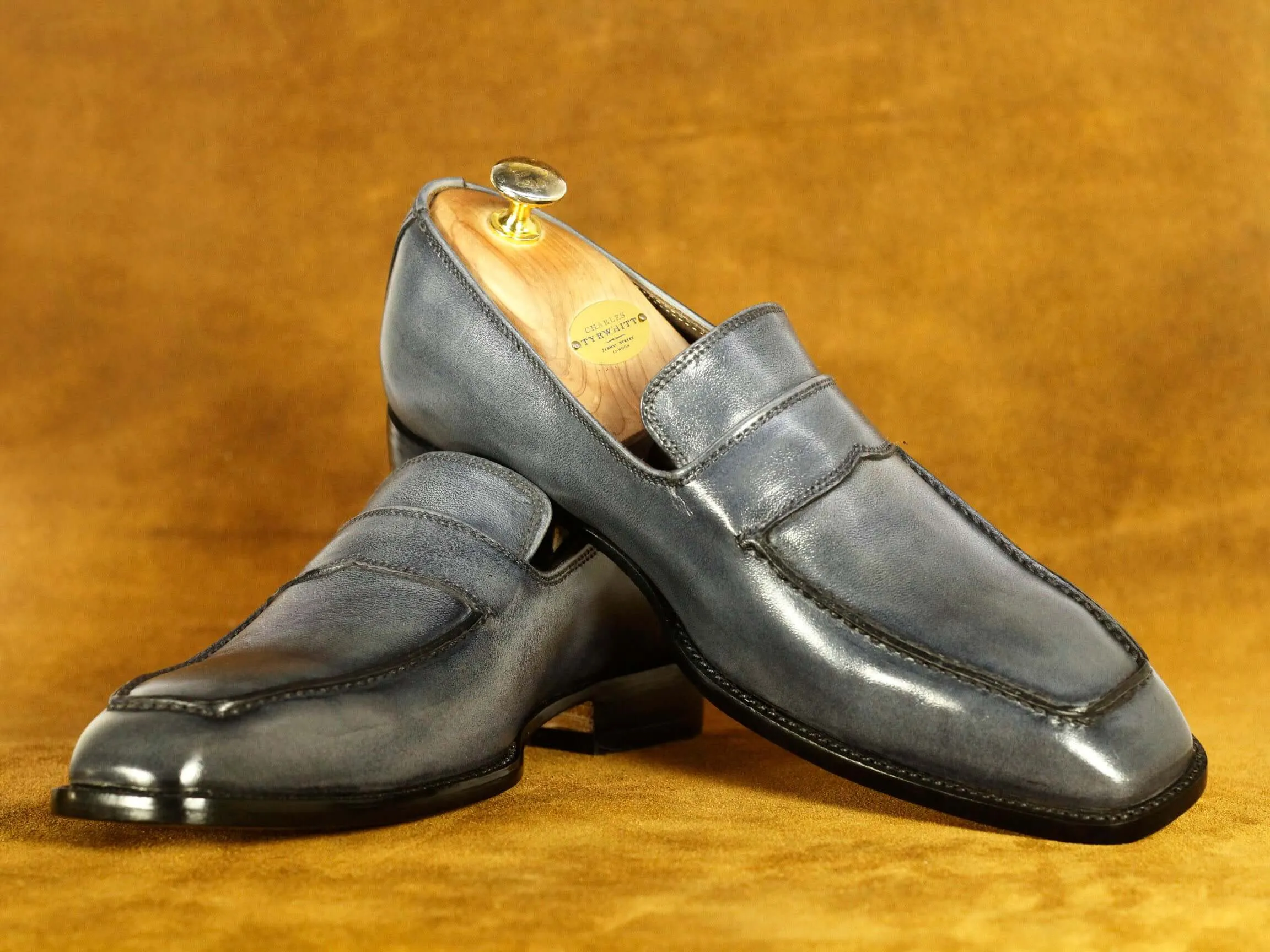 Bespoke Grey Penny Loafer Shoes  Men's dress Leather Shoe