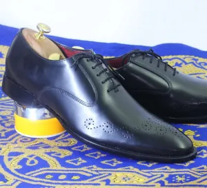 Bespoke Navy Blue Leather Brogue Toe Shoes