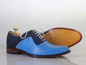 Bespoke Navy Blue Sky Blue Leather Suede Shoes