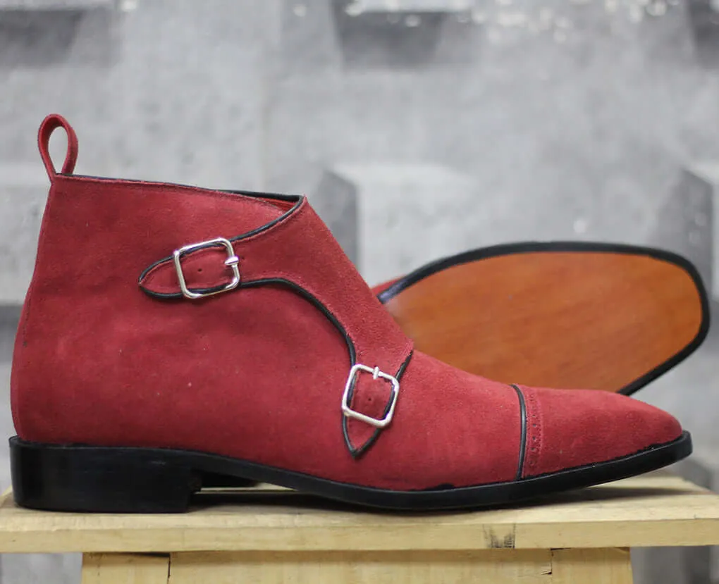 Bespoke Red Suede Chukka Double Monk Strap Boot