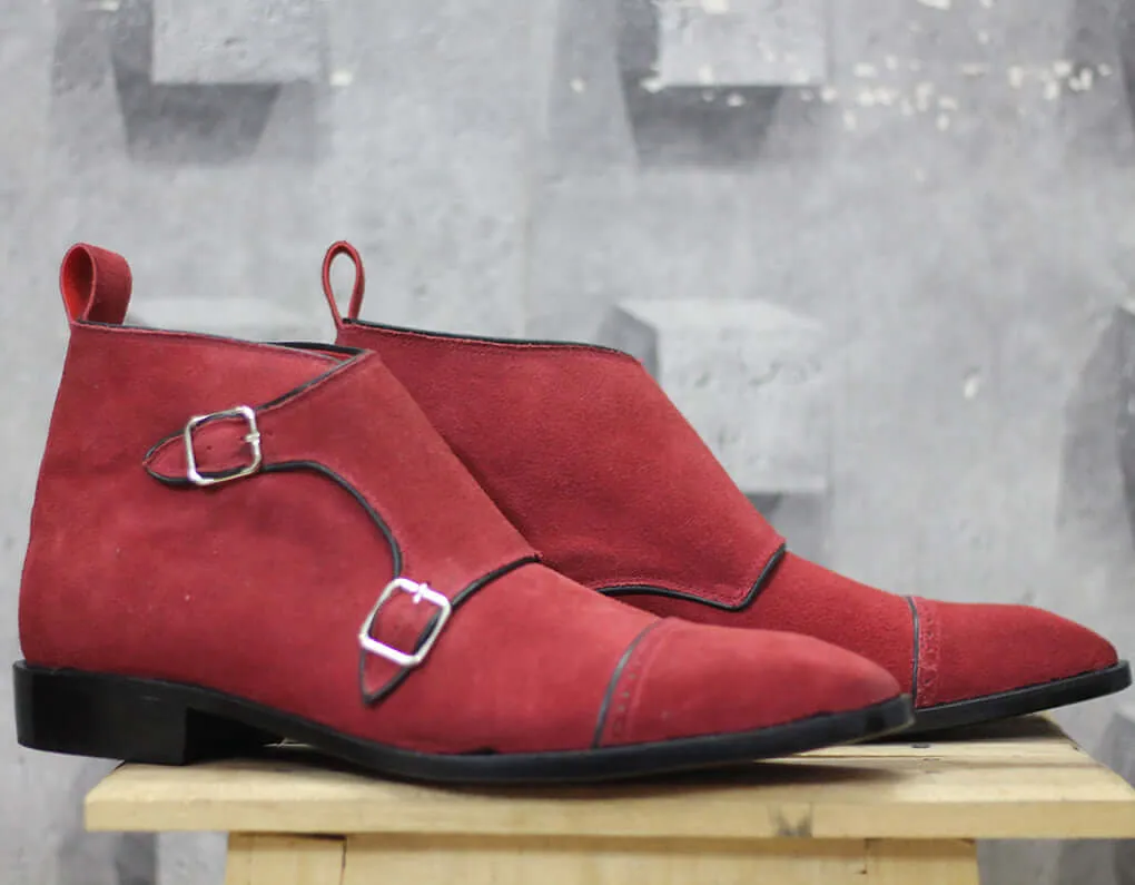 Bespoke Red Suede Chukka Double Monk Strap Boot