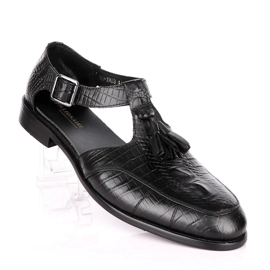 Billionaire Exotic Black Croc with Tassel Cover Leather Sandal