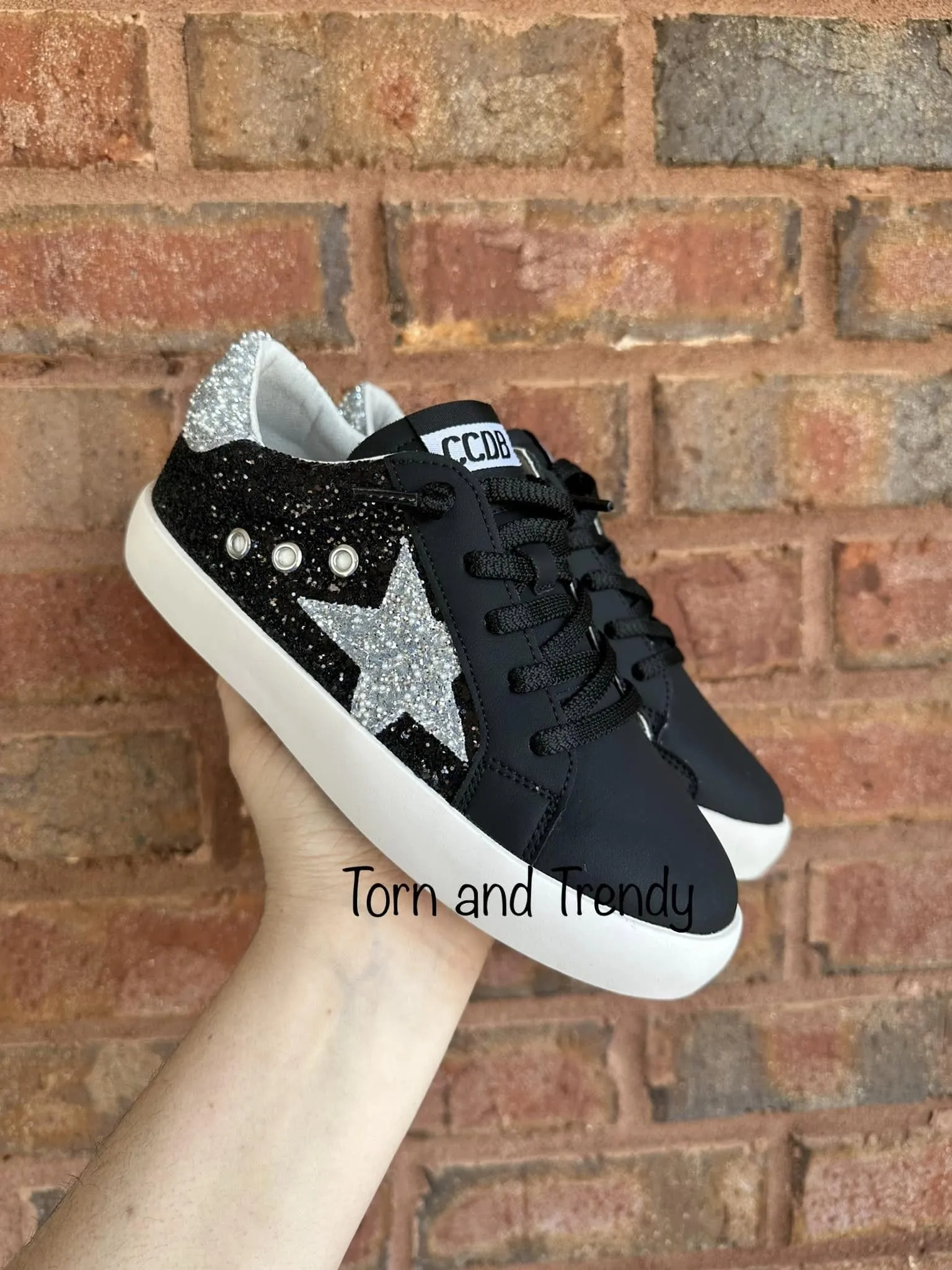 Black Glitter Silver Star Sneakers