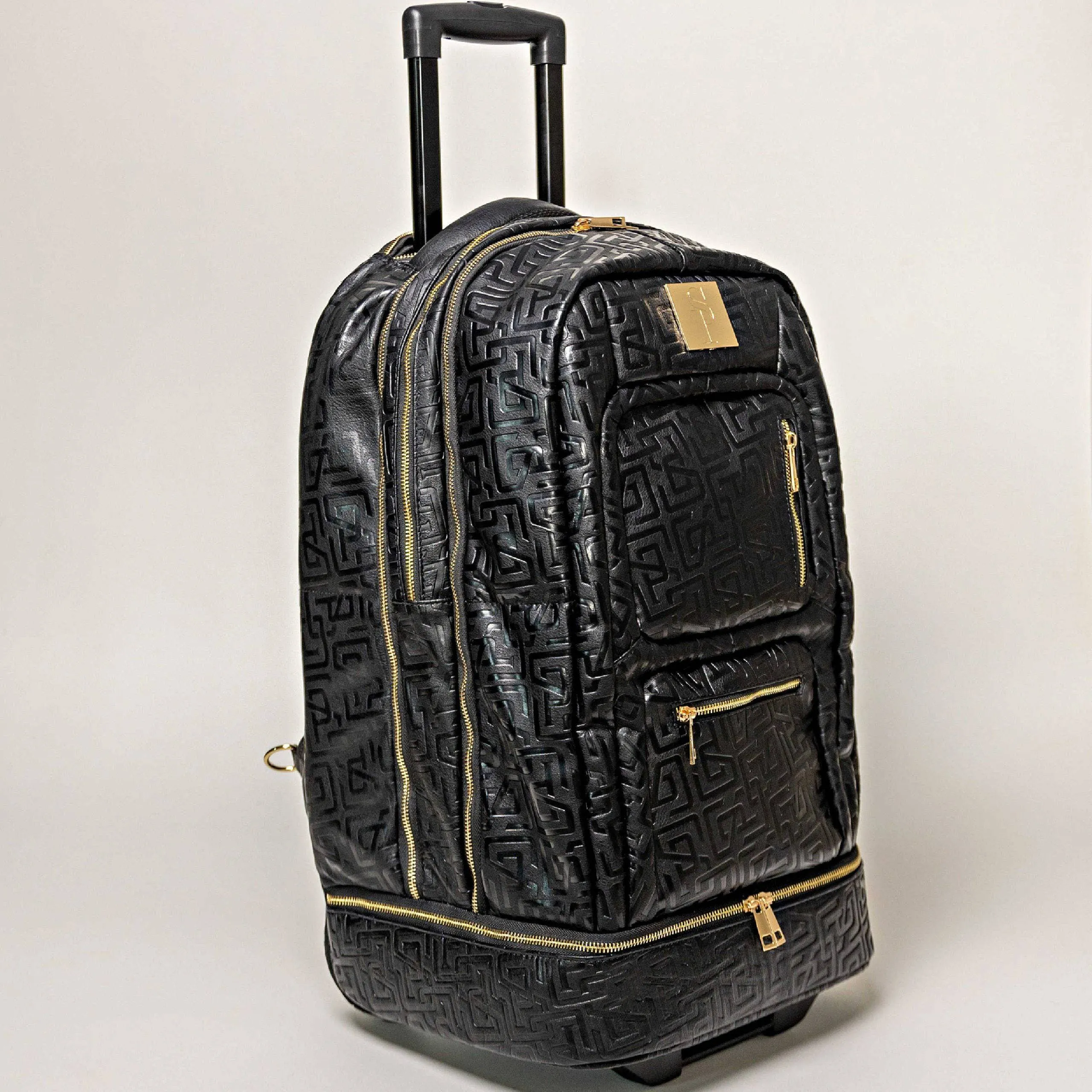 Black Monogram Leather Signature Roller Bag