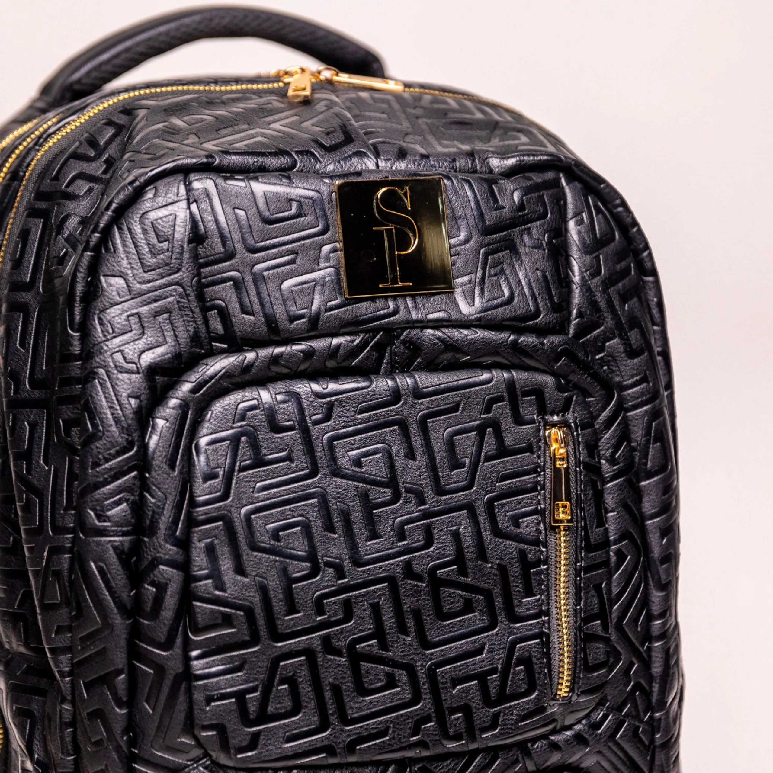 Black Monogram Leather Signature Roller Bag