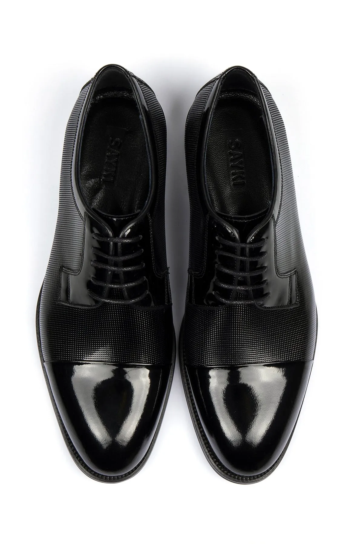 Black Patent Leather Lace-Up Tuxedo Shoes