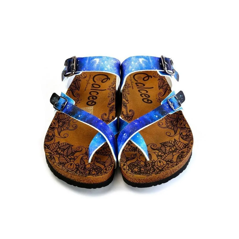 Blue, Black, Light Blue Tones and Glittering Sky Pattern Sandal - CAL1014