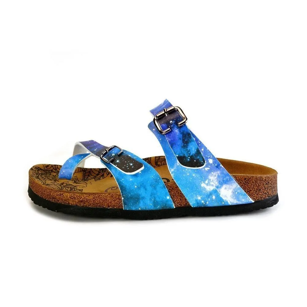 Blue, Black, Light Blue Tones and Glittering Sky Pattern Sandal - CAL1014