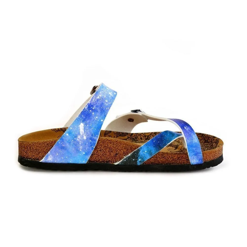 Blue, Black, Light Blue Tones and Glittering Sky Pattern Sandal - CAL1014