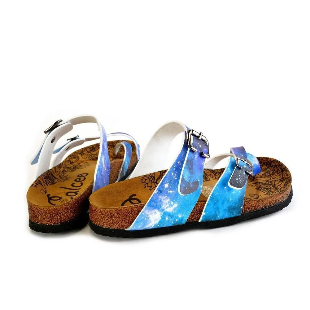 Blue, Black, Light Blue Tones and Glittering Sky Pattern Sandal - CAL1014